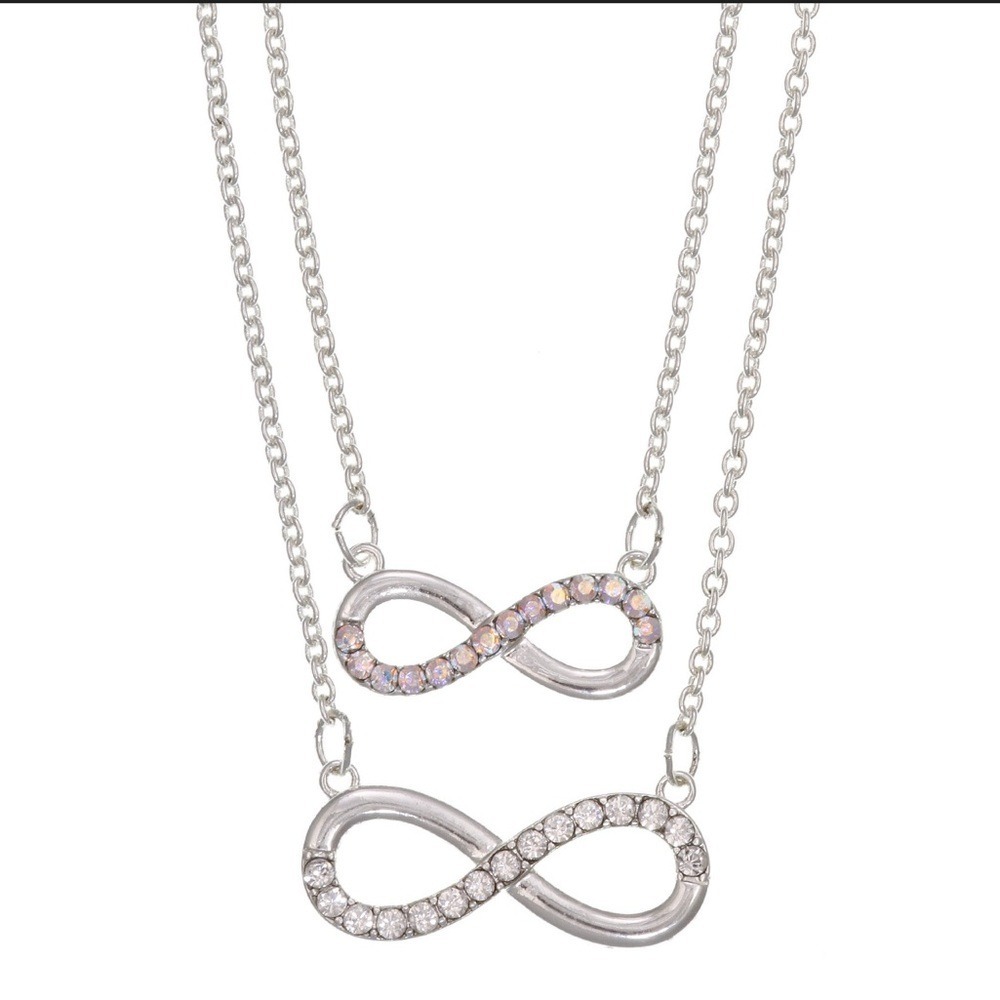 FAO Schwarz Fine Silver Mother Daughter Infinity Necklace Gift Set